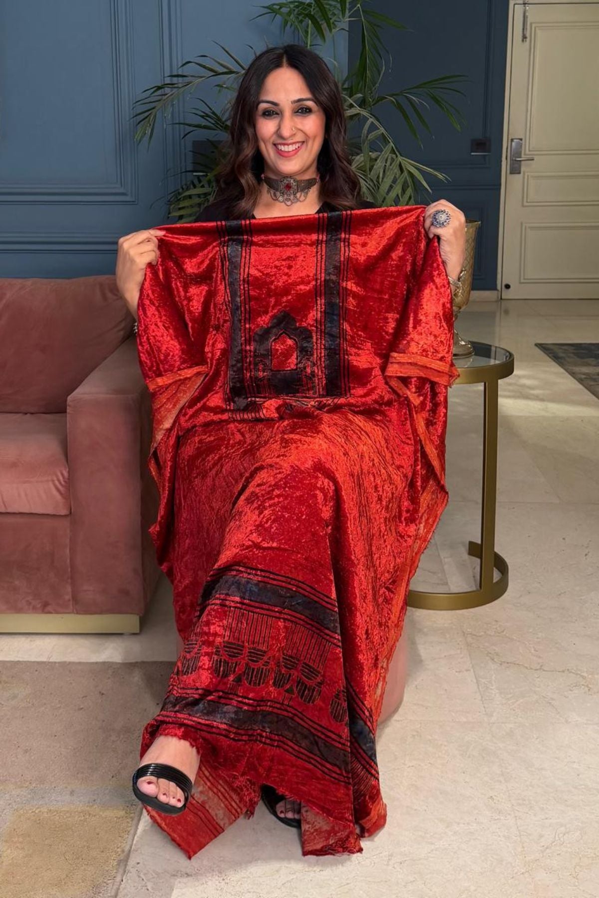 Ajrakh art on velvet (kurta only)
